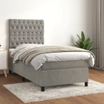 Κρεβάτι Boxspring με Στρώμα Ανοιχτό Γκρι 80x200 εκ. Βελούδινο Γκρι 3143169