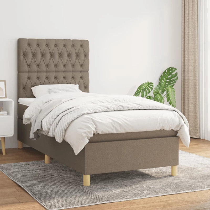 Κρεβάτι Boxspring με Στρώμα Taupe 90x190 εκ.Υφασμάτινο μπεζ-γκρι 3142541