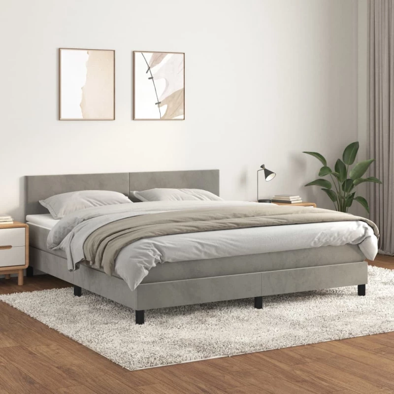 Κρεβάτι Boxspring με Στρώμα Ανοιχτό Γκρι 160x200 εκ. Βελούδινο Γκρι 3141191