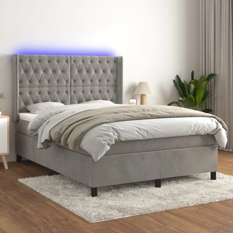 Κρεβάτι Boxspring με Στρώμα&LED Αν. Γκρι 140x190 εκ. Βελούδινο Γκρι 3139739