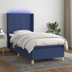 Κρεβάτι Boxspring με Στρώμα & LED Μπλε 90x190 εκ. Υφασμάτινο Μπλε 3138843