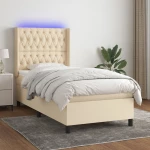 Κρεβάτι Boxspring με Στρώμα & LED Κρεμ 90x200 εκ. Υφασμάτινο Κρεμ 3138530
