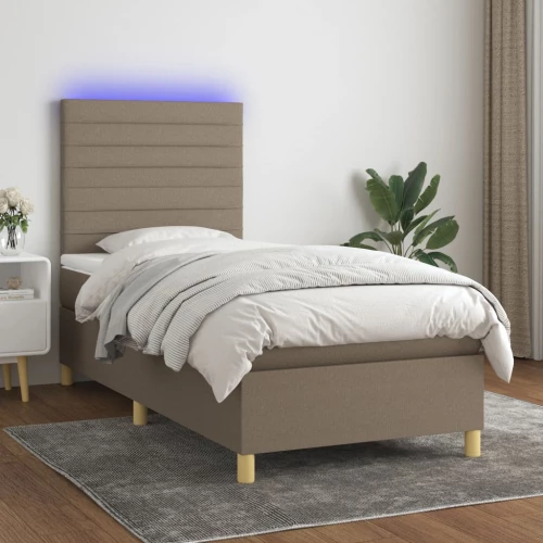 Κρεβάτι Boxspring με Στρώμα & LED Taupe 90x190 εκ. Υφασμάτινο μπεζ-γκρι 3135481