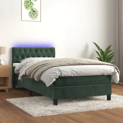 Κρεβάτι Boxspring με Στρώμα & LED Σκ. Πράσινο 90x200 εκ Βελούδο Πράσινο 3134564