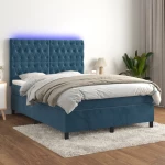 Κρεβάτι Boxspring με Στρώμα & LED Σκ. Μπλε 140x200εκ. Βελούδινο Μπλε 3136309