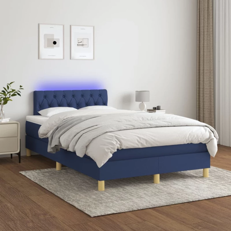 Κρεβάτι Boxspring με Στρώμα & LED Μπλε 120x200 εκ. Υφασμάτινο Μπλε 3133947