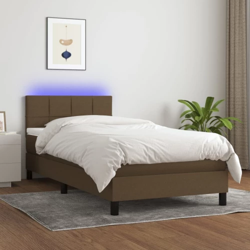Κρεβάτι Boxspring με Στρώμα & LED Σκ.Καφέ 80x200 εκ. Υφασμάτινο Καφέ 3133112