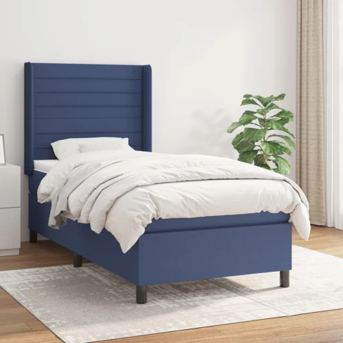 Κρεβάτι Boxspring με Στρώμα Μπλε 90x190 εκ.Υφασμάτινο Μπλε 3131479