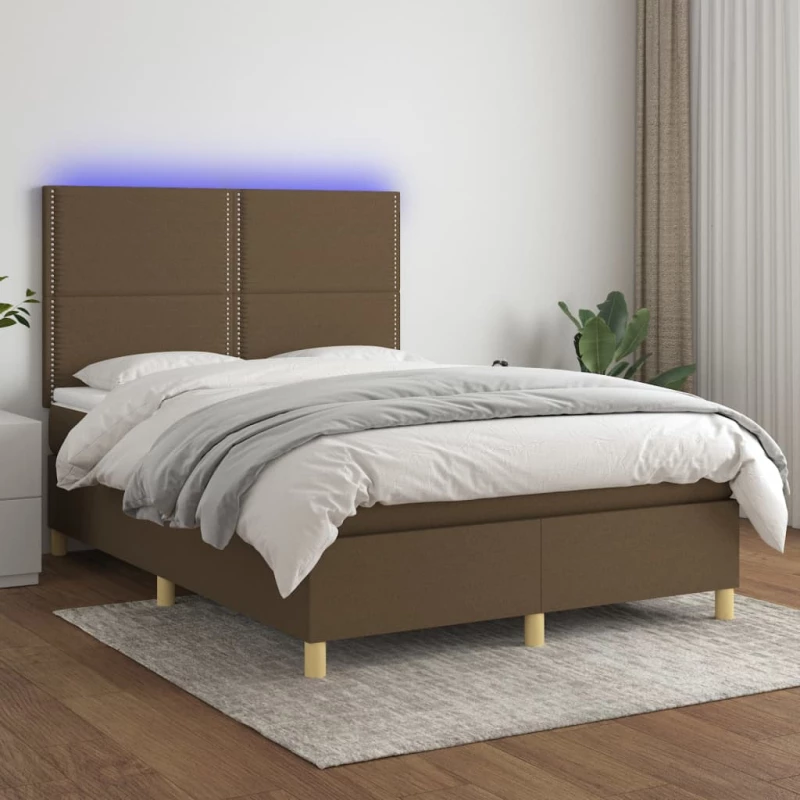 Κρεβάτι Boxspring με Στρώμα & LED Σκ.Καφέ 140x190εκ. Υφασμάτινο Καφέ 3135352