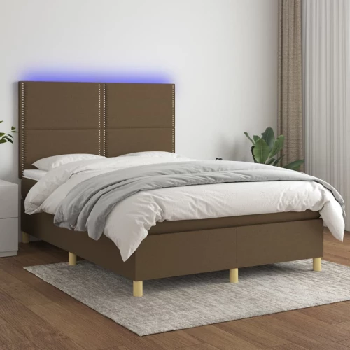 Κρεβάτι Boxspring με Στρώμα & LED Σκ.Καφέ 140x190εκ. Υφασμάτινο Καφέ 3135352