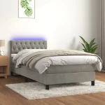 Κρεβάτι Boxspring με Στρώμα & LED Αν.Γκρι 90x190 εκ. Βελούδινο Γκρι 3134555