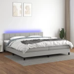 Κρεβάτι Boxspring με Στρώμα & LED Αν.Γκρι 200x200εκ. Υφασμάτινο Γκρι 3133181