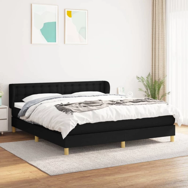 Κρεβάτι Boxspring με Στρώμα Μαύρο 180x200 εκ. Υφασμάτινο Μαύρο 3127143