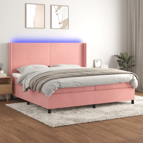 Κρεβάτι Boxspring με Στρώμα & LED Ροζ 200x200 εκ. Βελούδινο Ροζ 3139468