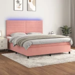 Κρεβάτι Boxspring με Στρώμα & LED Ροζ 180x200 εκ. Βελούδινο Ροζ 3136202