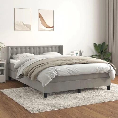 Κρεβάτι Boxspring με Στρώμα Ανοιχτό Γκρι 140x190 εκ. Βελούδινο Γκρι 3131195