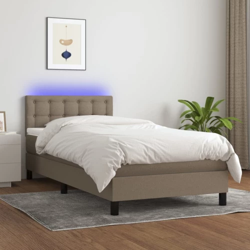 Κρεβάτι Boxspring με Στρώμα & LED Taupe 90x190 εκ. Υφασμάτινο μπεζ-γκρι 3133441