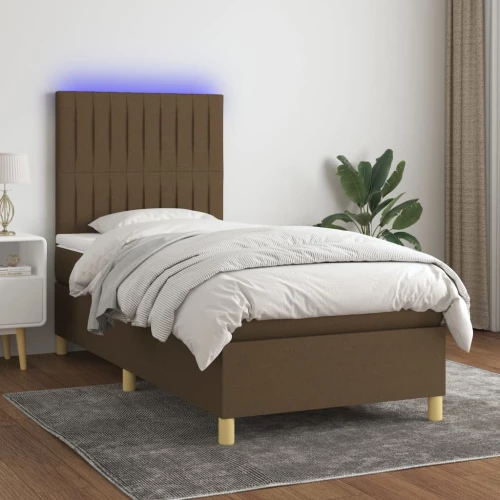 Κρεβάτι Boxspring με Στρώμα & LED Σκ.Καφέ 80x200 εκ. Υφασμάτινο Καφέ 3135552