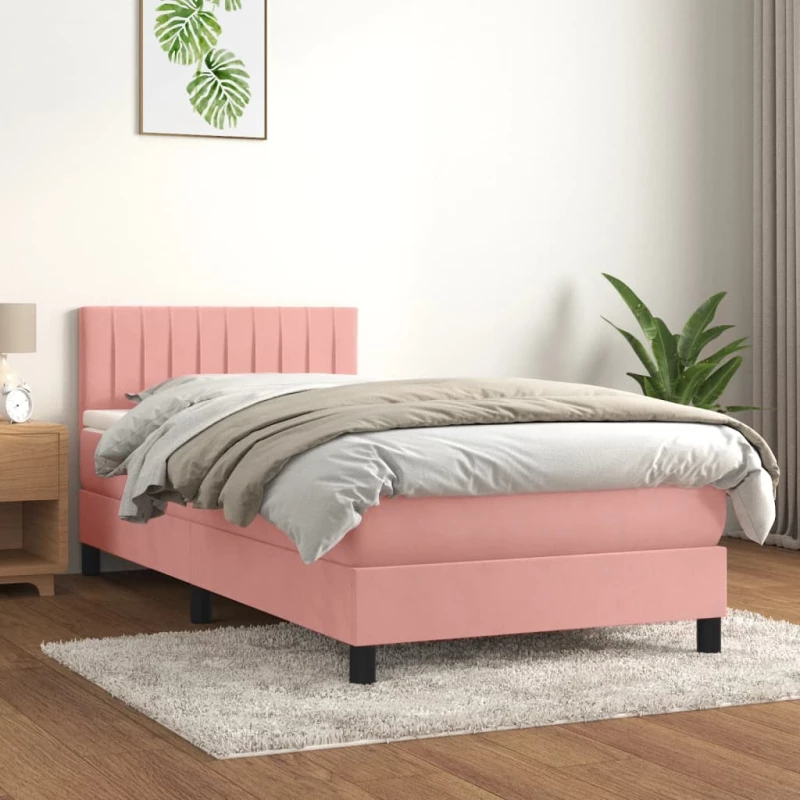 Κρεβάτι Boxspring με Στρώμα Ροζ 90x190 εκ. Βελούδινο Ροζ 3141400
