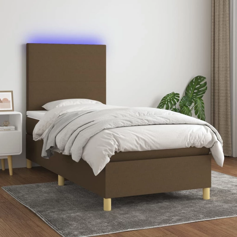 Κρεβάτι Boxspring με Στρώμα & LED Σκ.Καφέ 80x200 εκ. Υφασμάτινο Καφέ 3135232