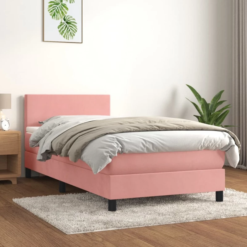Κρεβάτι Boxspring με Στρώμα Ροζ 90x190 εκ. Βελούδινο Ροζ 3141160
