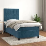 Κρεβάτι Boxspring με Στρώμα Σκούρο Μπλε 90x200 εκ. Βελούδινο Μπλε 3143125