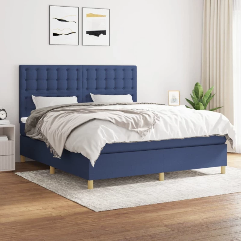 Κρεβάτι Boxspring με Στρώμα Μπλε 180x200 εκ. Υφασμάτινο Μπλε 3142679