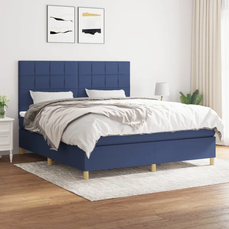 Κρεβάτι Boxspring με Στρώμα Μπλε 160x200 εκ. Υφασμάτινο Μπλε 3142351