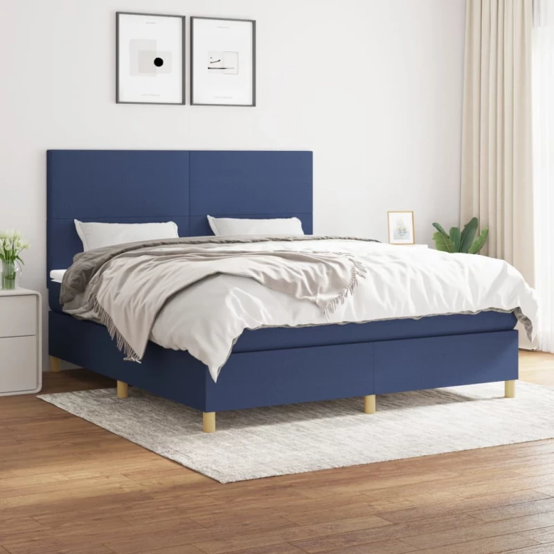 Κρεβάτι Boxspring με Στρώμα Μπλε 180x200 εκ. Υφασμάτινο Μπλε 3142199