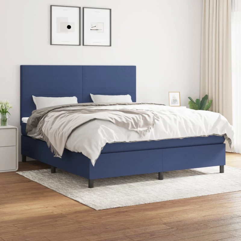 Κρεβάτι Boxspring με Στρώμα Μπλε 160x200 εκ. Υφασμάτινο Μπλε 3141631