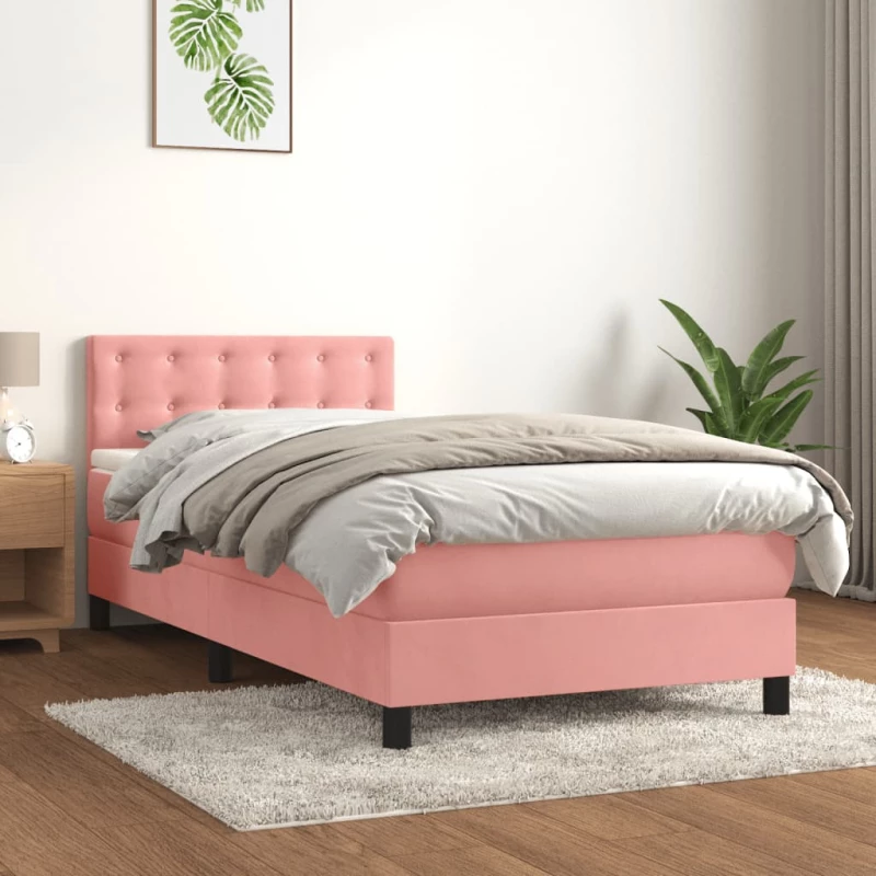 Κρεβάτι Boxspring με Στρώμα Ροζ 100x200 εκ. Βελούδινο Ροζ 3141532