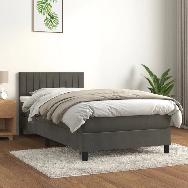 Κρεβάτι Boxspring με Στρώμα Σκούρο Γκρι 90x190 εκ. Βελούδινο Γκρι 3141396