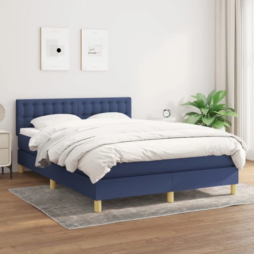 Κρεβάτι Boxspring με Στρώμα Μπλε 140x200 εκ. Υφασμάτινο Μπλε 3140943