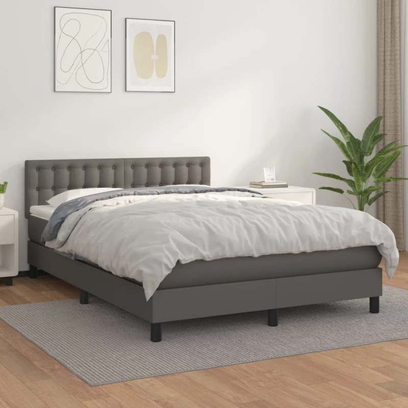 Κρεβάτι Boxspring με Στρώμα Γκρι 140x190εκ. από Συνθετικό Δέρμα Γκρι 3141123