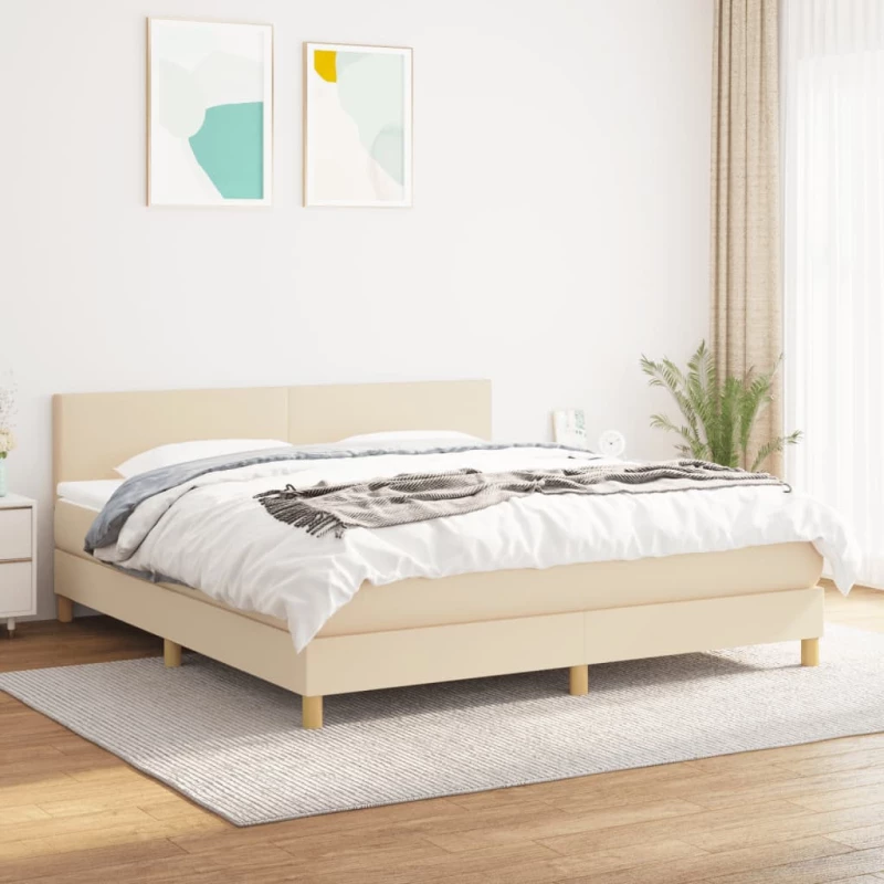 Κρεβάτι Boxspring με Στρώμα Κρεμ 180x200 εκ. Υφασμάτινο Κρεμ 3140478
