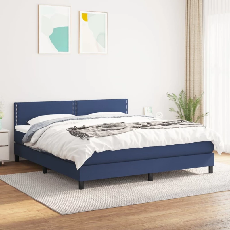 Κρεβάτι Boxspring με Στρώμα Μπλε 180x200 εκ. Υφασμάτινο Μπλε 3139999