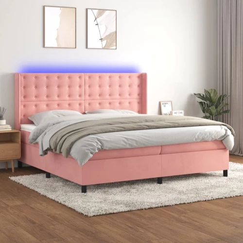 Κρεβάτι Boxspring με Στρώμα & LED Ροζ 200x200 εκ. Βελούδινο Ροζ 3139828