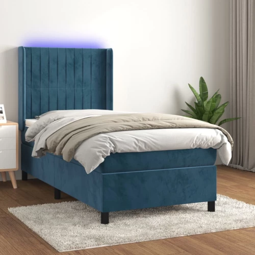 Κρεβάτι Boxspring με Στρώμα & LED Σκ. Μπλε 90x200 εκ. Βελούδινο Μπλε 3139665