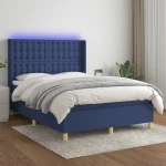 Κρεβάτι Boxspring με Στρώμα & LED Μπλε 140x200 εκ. Υφασμάτινο Μπλε 3139203