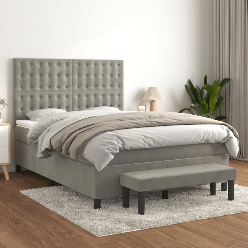 Κρεβάτι Boxspring με Στρώμα Ανοιχτό Γκρι 140x190 εκ. Βελούδινο Γκρι 3138079