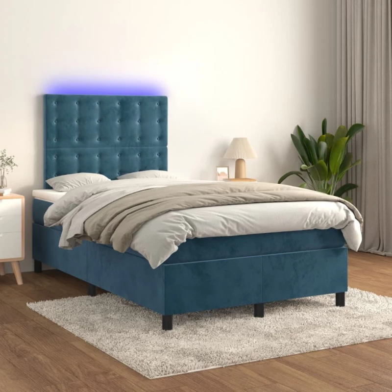 Κρεβάτι Boxspring με Στρώμα & LED Σκ. Μπλε 120x200εκ. Βελούδινο Μπλε 3136357