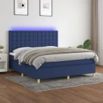 Κρεβάτι Boxspring με Στρώμα & LED Μπλε 160x200 εκ. Υφασμάτινο Μπλε 3135771