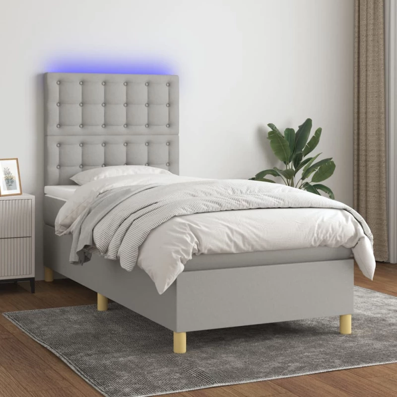 Κρεβάτι Boxspring με Στρώμα & LED Αν.Γκρι 80x200 εκ. Υφασμάτινο Γκρι 3135709