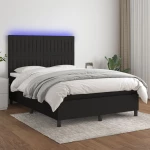 Κρεβάτι Boxspring με Στρώμα & LED Μαύρο 140x200 εκ. Υφασμάτινο Μαύρο 3135039