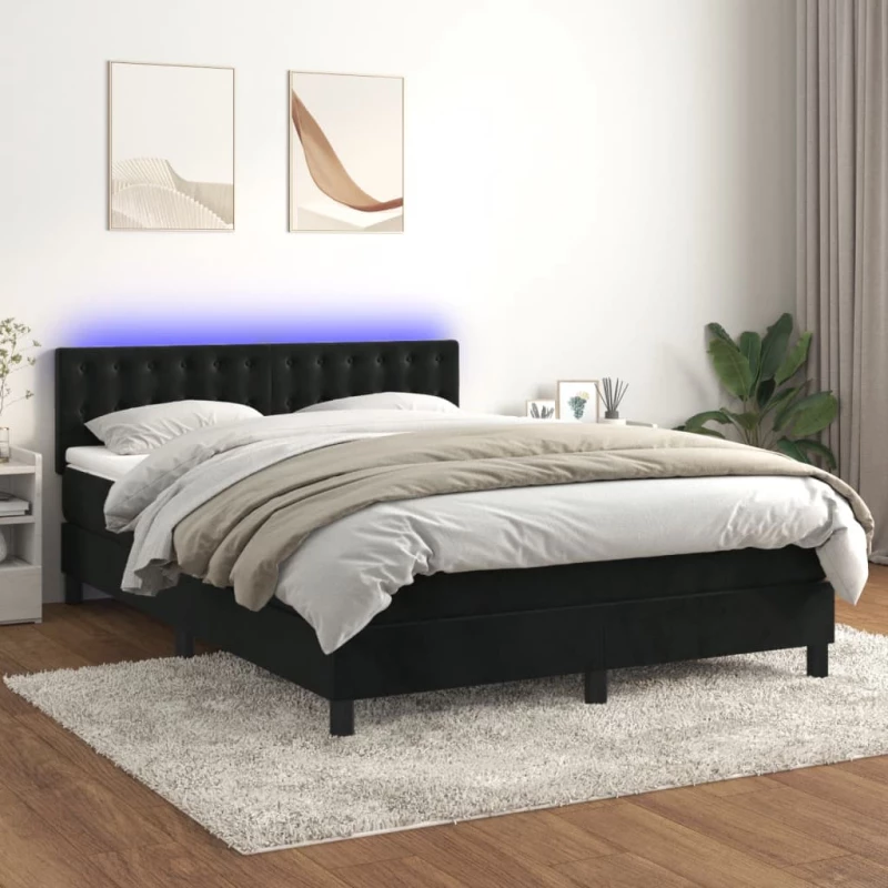 Κρεβάτι Boxspring με Στρώμα & LED Μαύρο 140x190 εκ. Βελούδινο Μαύρο 3134641
