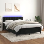 Κρεβάτι Boxspring με Στρώμα & LED Μαύρο 140x190 εκ. Βελούδινο Μαύρο 3134641
