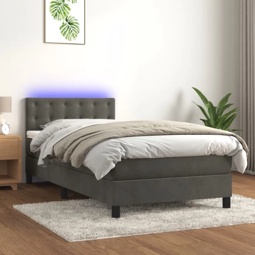 Κρεβάτι Boxspring με Στρώμα & LED Σκ. Γκρι 100x200εκ. Βελούδινο Γκρι 3134628