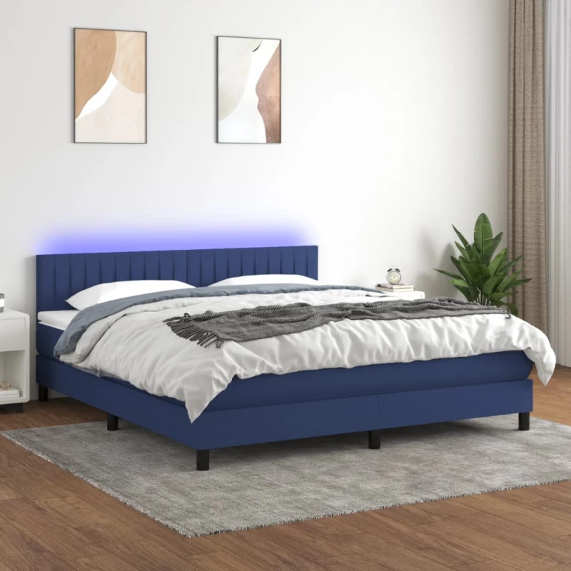 Κρεβάτι Boxspring με Στρώμα & LED Μπλε 180x200 εκ. Υφασμάτινο Μπλε 3133339