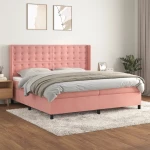 Κρεβάτι Boxspring με Στρώμα Ροζ 200x200 εκ. Βελούδινο Ροζ 3132944