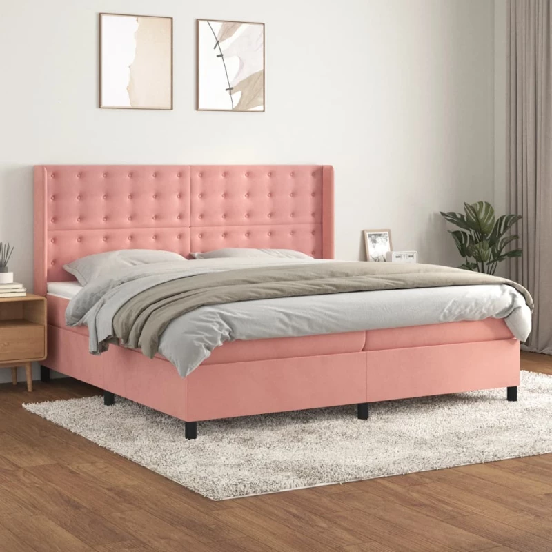 Κρεβάτι Boxspring με Στρώμα Ροζ 200x200 εκ. Βελούδινο Ροζ 3132944